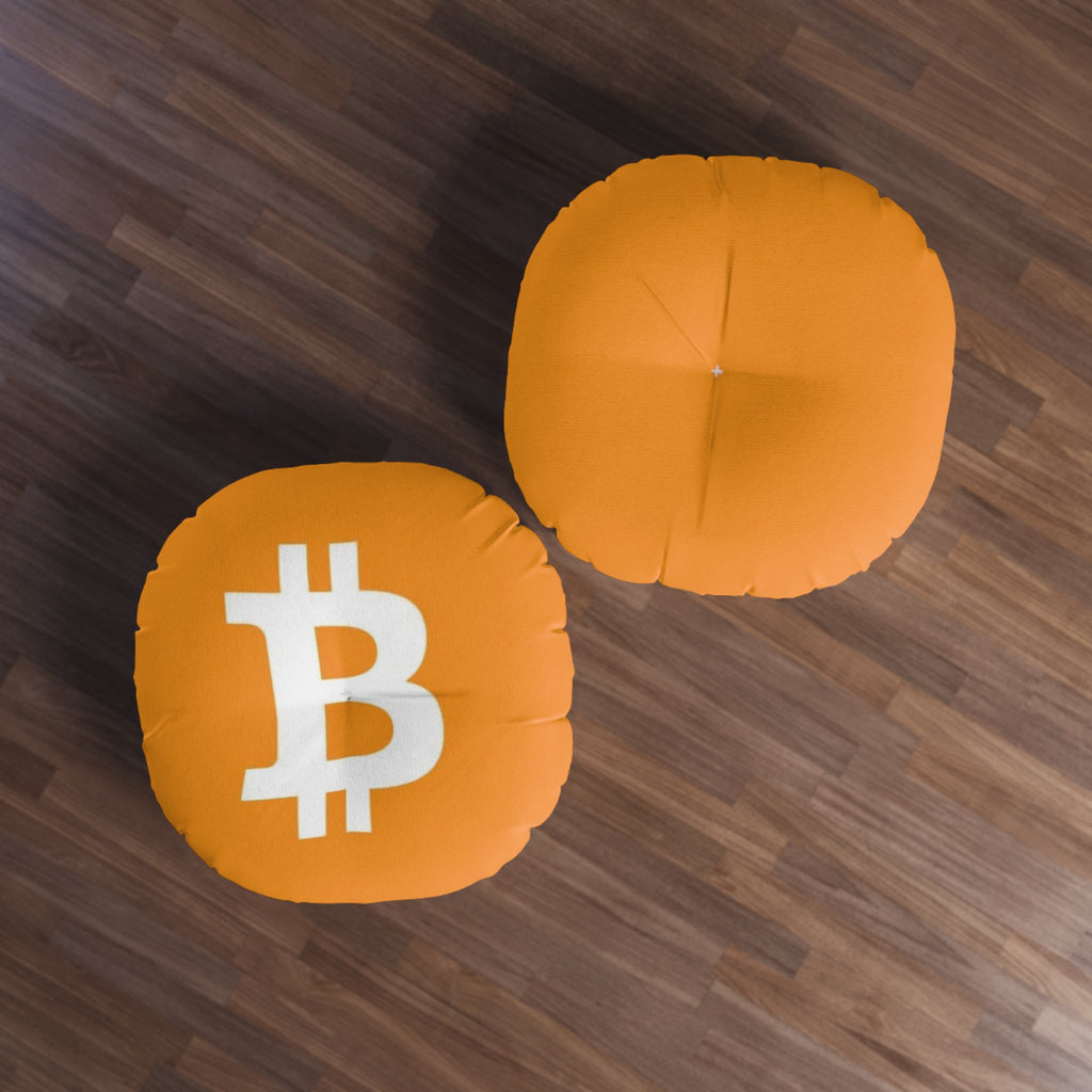 Bitcoin Logo Round Floor Pillow – Orange Crypto Accent Cushion